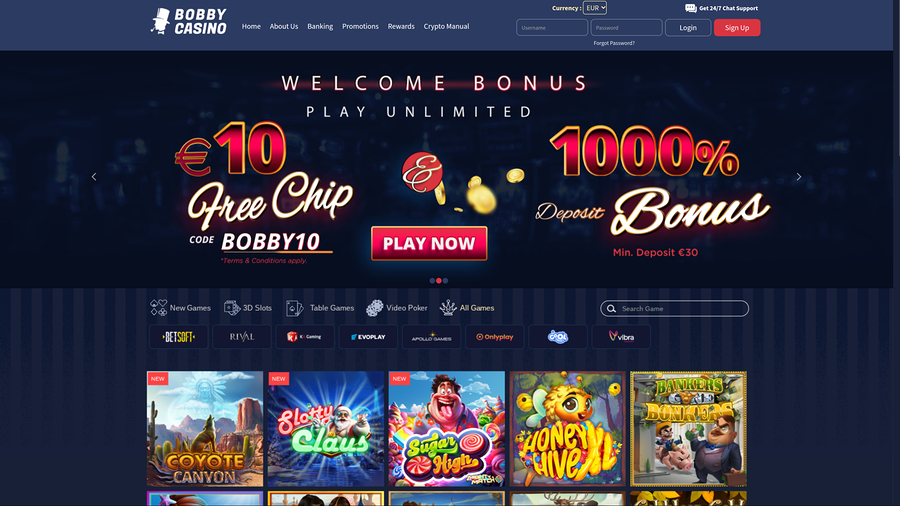 Bobby Casino Desktop Homepage