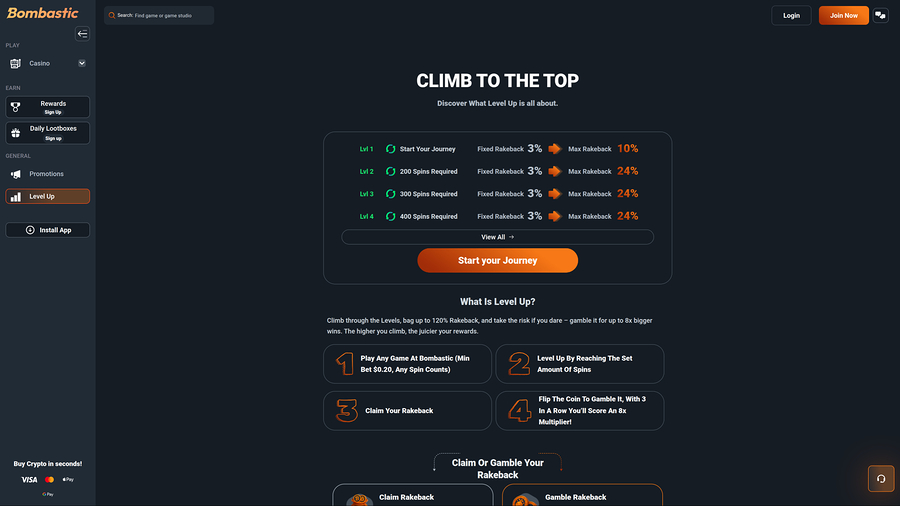 Bombastic Casino Desktop Level Up