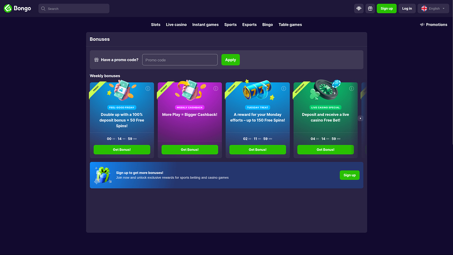 Bongo Casino Desktop Promotions