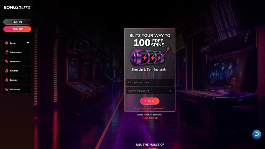 BonusBlitz Casino Desktop Homepage
