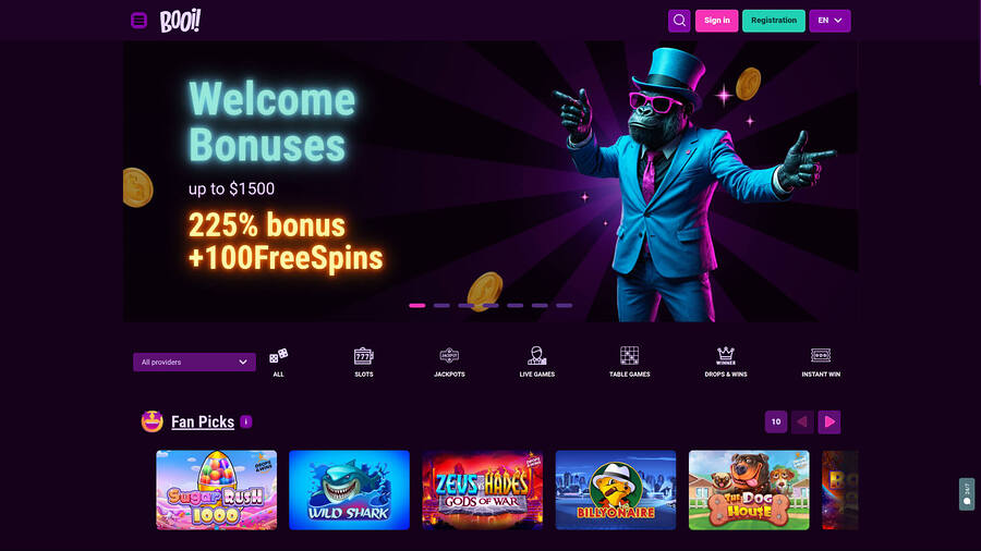 Página principal de Booi Casino para escritorio