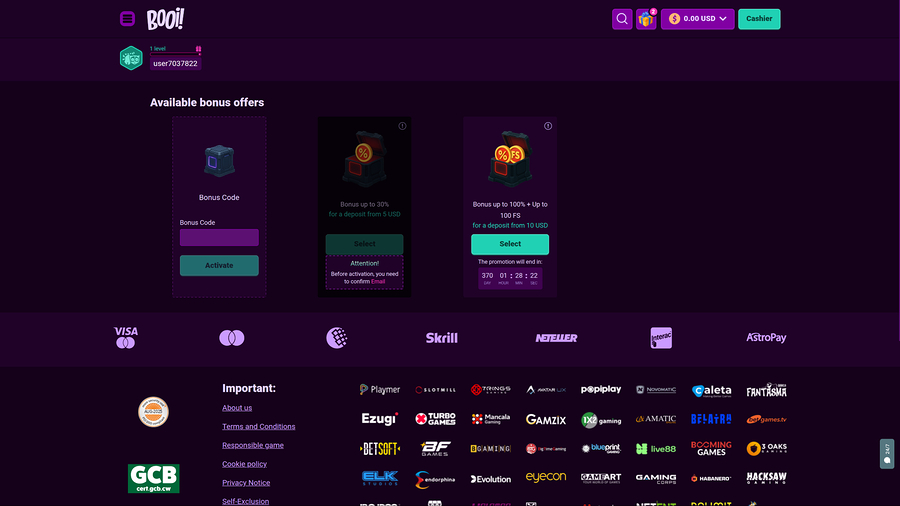 Promociones de Booi Casino para escritorio