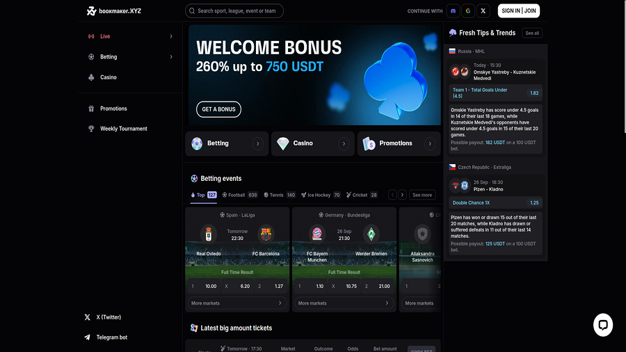 Homepage screenshot of Bookmaker for Desktop