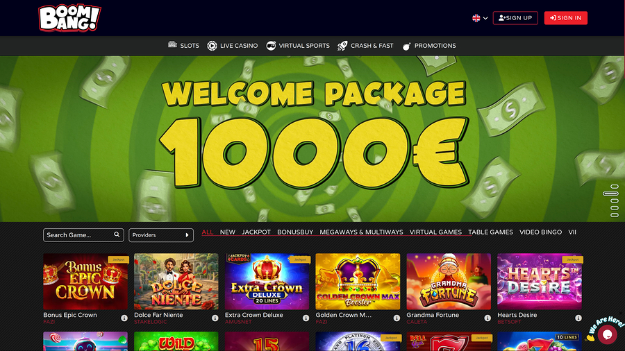 Boombang Casino Desktop Homepage