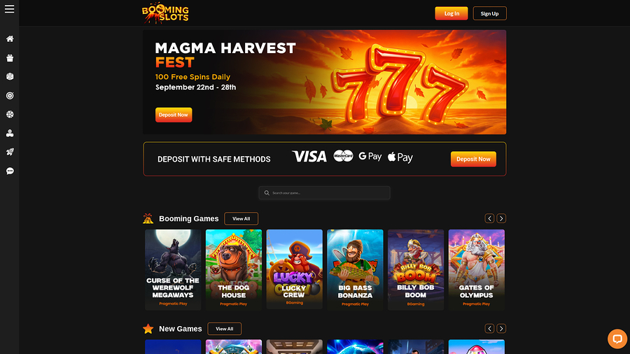 BoomingSlots Casino Desktop Homepage