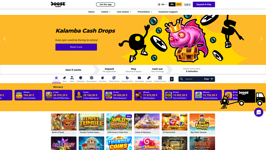 Boost Casino Desktop Homepage