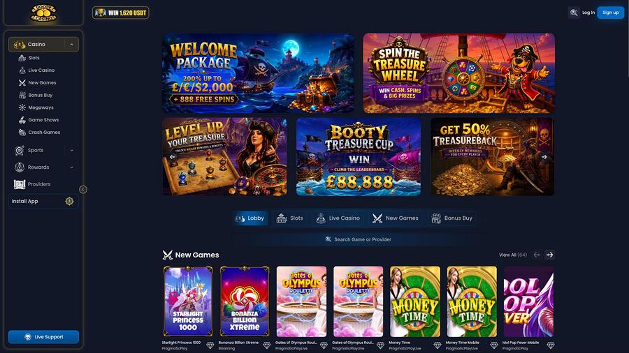 Booty Casino homepage