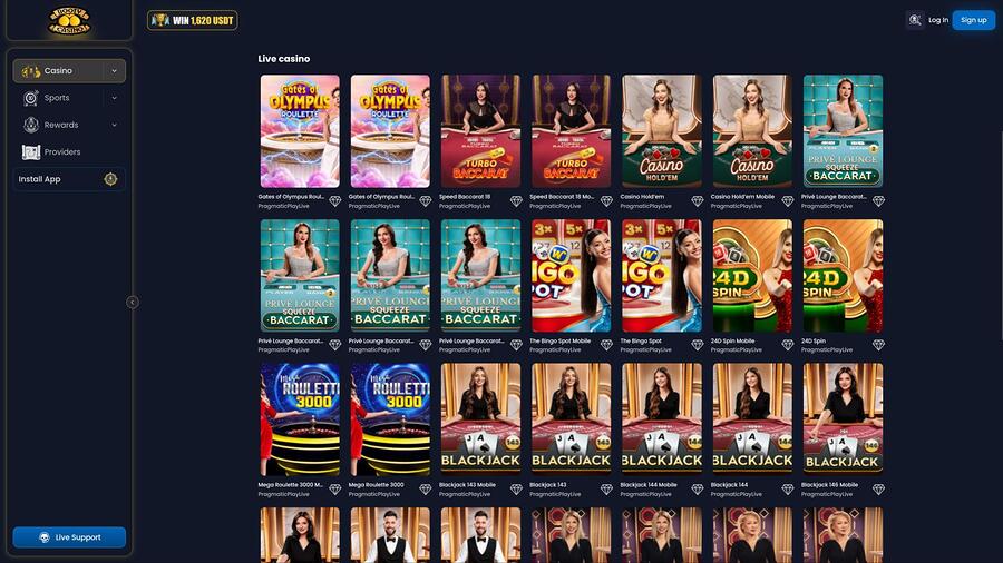 Booty Casino live dealer page