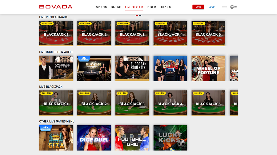 Bovada Casino Desktop Live Dealer