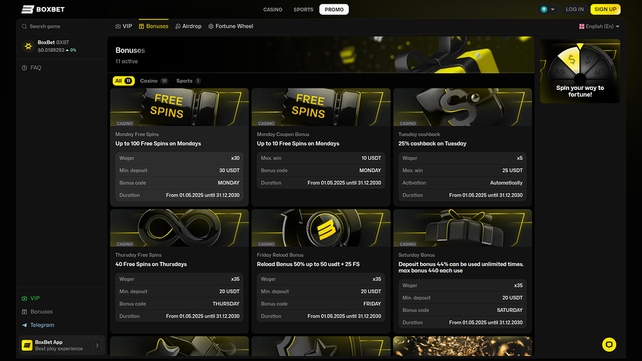 BoxBet Casino Desktop Promotions