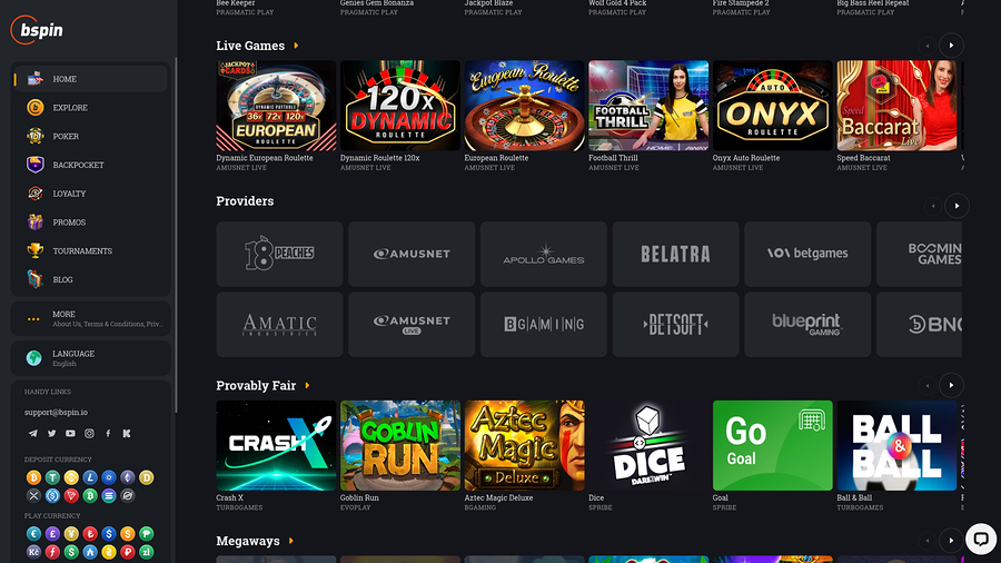 Desarrolladores de juegos de escritorio de Bspin.io Casino