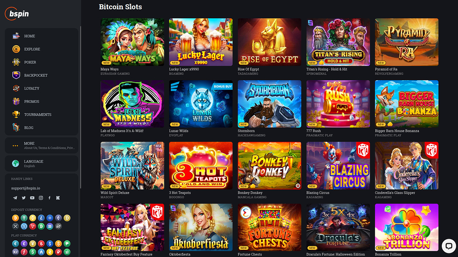 Juegos de escritorio de Bspin.io Casino