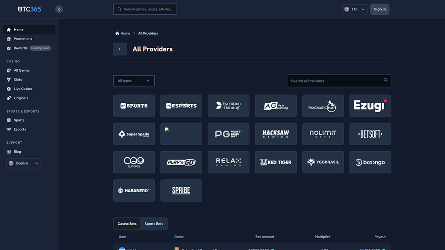 BTC365 Casino Desktop Game Developers