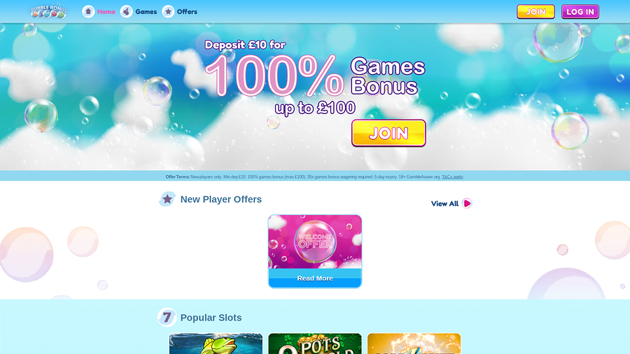 Bubble Bonus Bingo Desktop Homepage