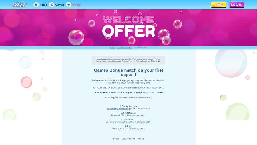 Bubble Bonus Bingo Desktop Promotions