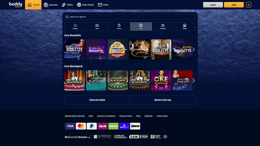 Buddy Slots Casino Desktop Live Dealer