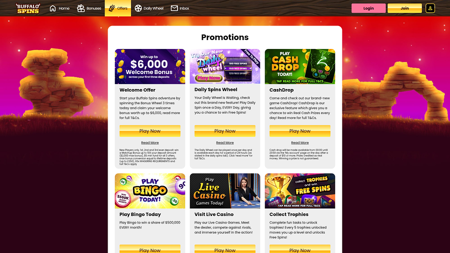 Buffalo Spins Casino Desktop Promotions