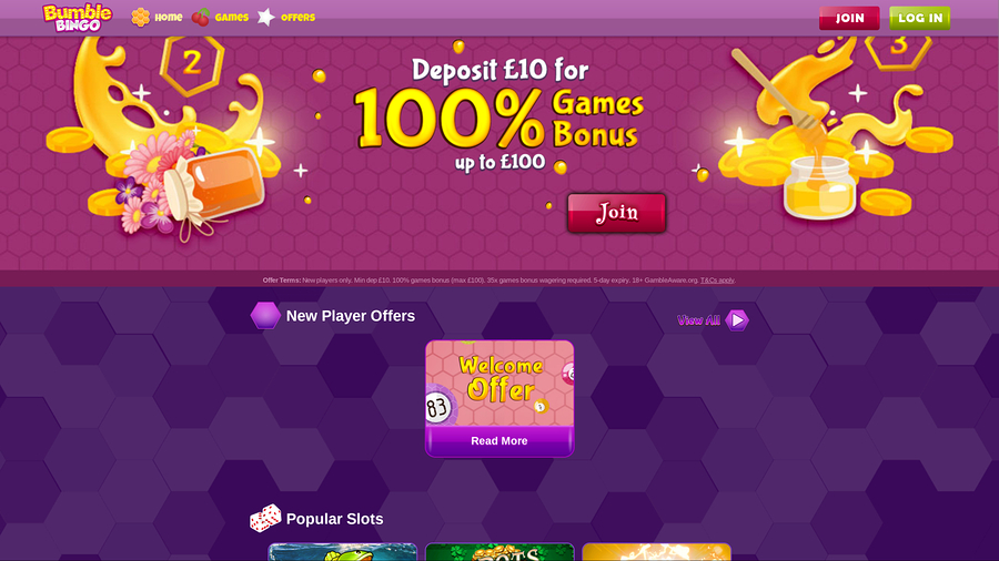 Bumble Bingo Desktop Homepage