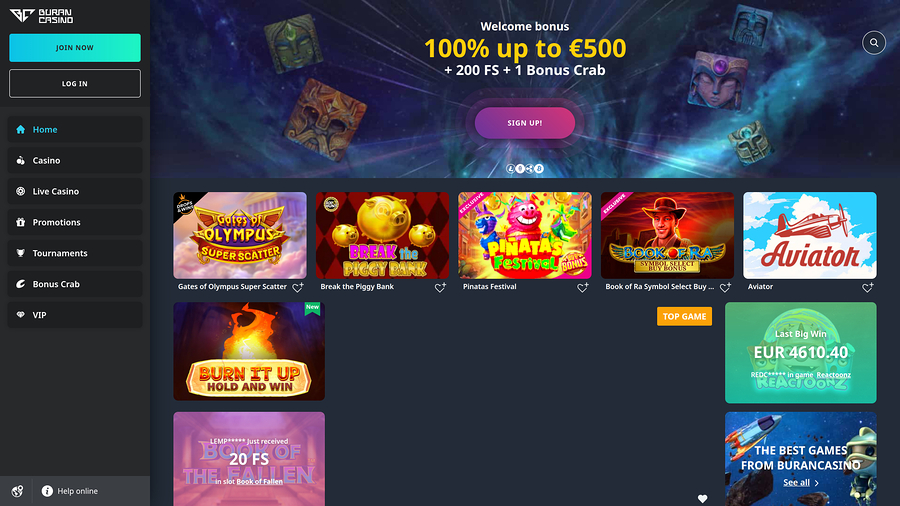 Buran Casino Desktop Homepage