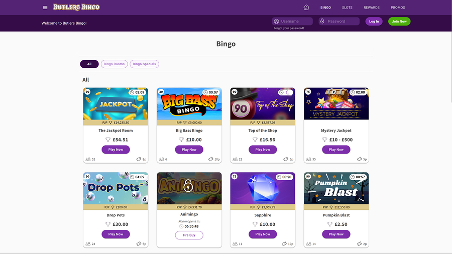 Butlers Bingo Desktop Bingo