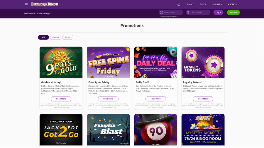 Butlers Bingo Desktop Promotions