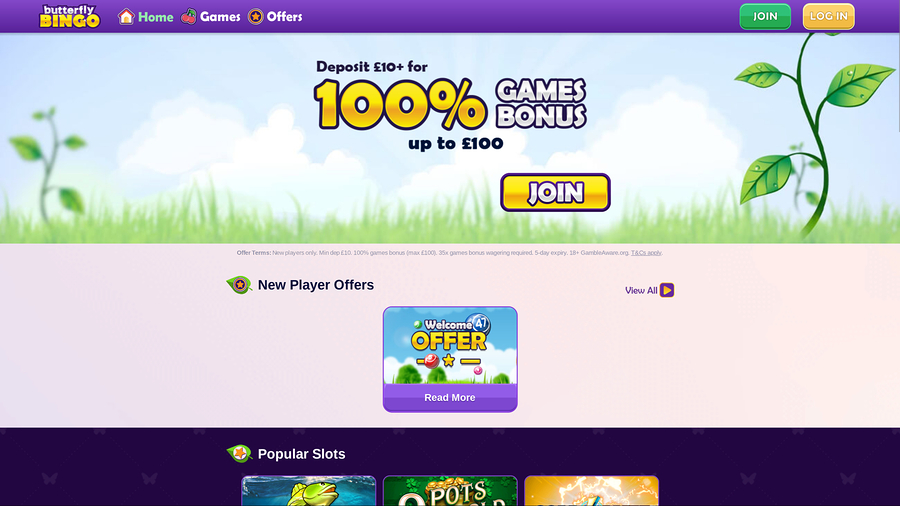 Butterfly Bingo Desktop Homepage