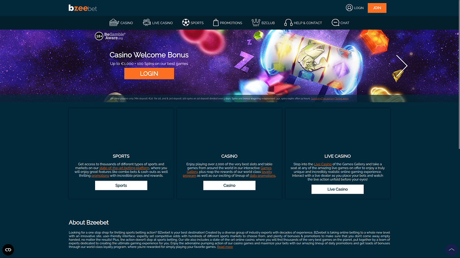 Bzeebet Casino Desktop Homepage