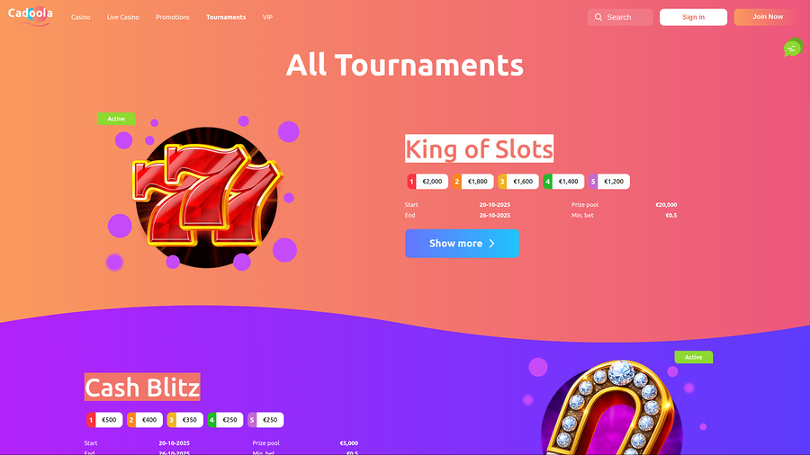 Cadoola Casino Desktop Tournaments