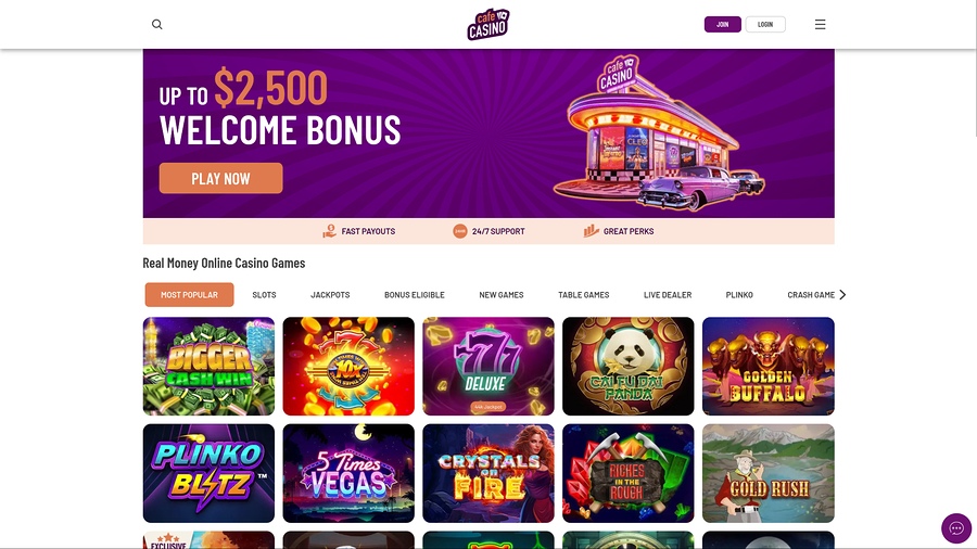 Cafe Casino Desktop Homepage