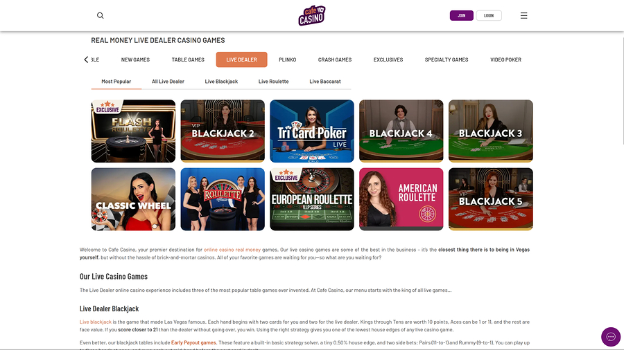 Cafe Casino Desktop Live Dealer