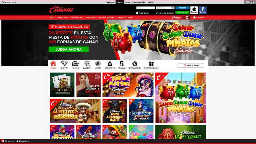 Caliente Casino Desktop Homepage