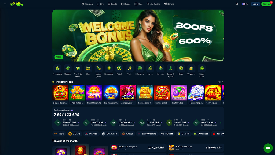 Página de inicio de escritorio del Casino Calitoro