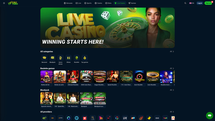 Casino Calitoro con crupier en vivo para escritorio