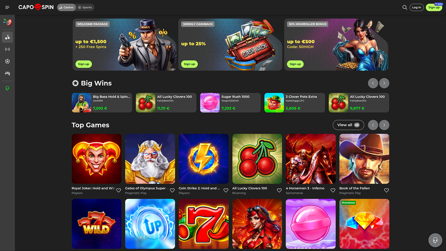 Capospin Casino Desktop Homepage