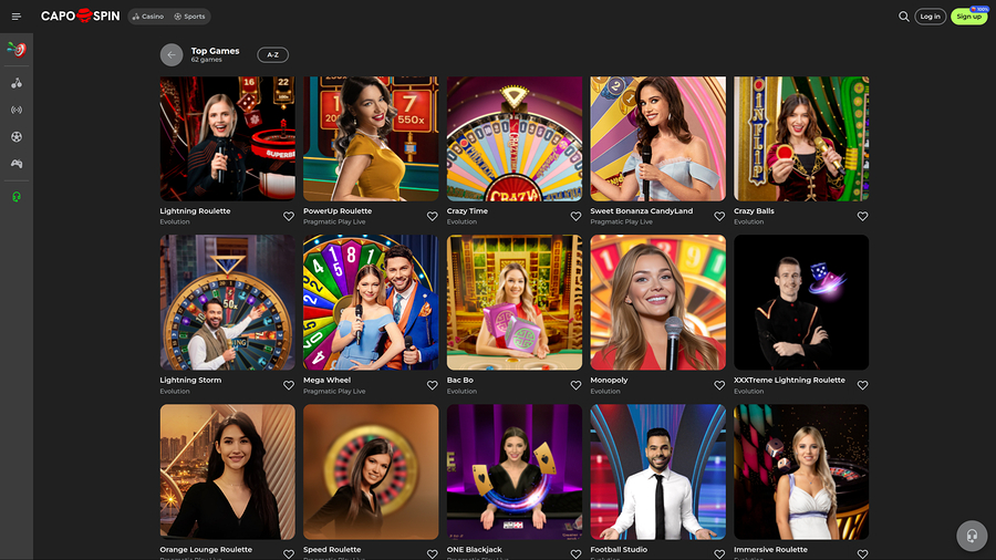 Capospin Casino Desktop Live Dealer