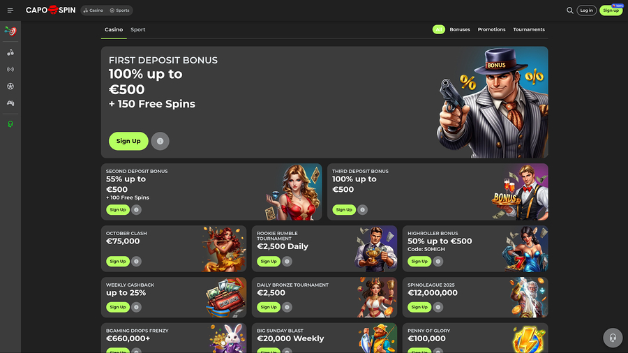 Capospin Casino Desktop Promotions