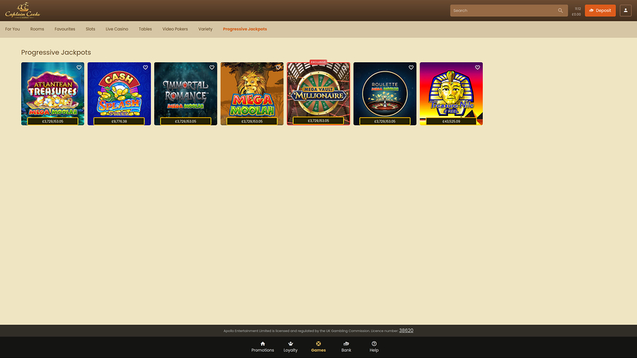 Captain Cooks Casino Desktop Jackpot