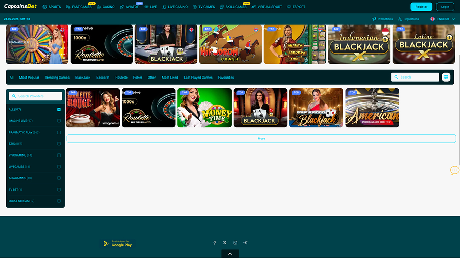 Captainsbet Casino Desktop Live Dealer