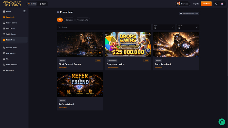 Promociones de escritorio del casino CaratCasino