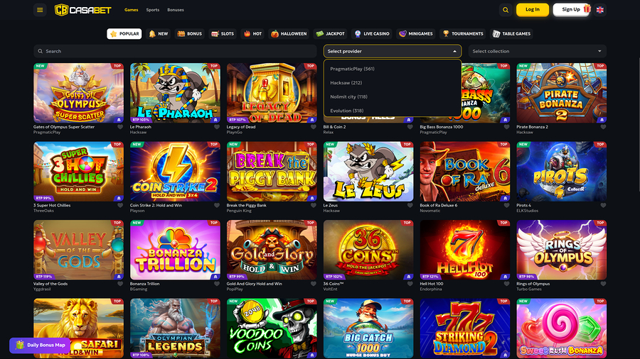 Desarrolladores de juegos de Casabet Casino para escritorio