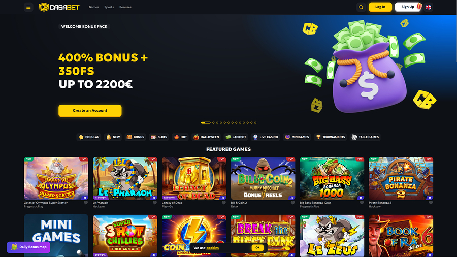 Página principal de Casabet Casino para escritorio