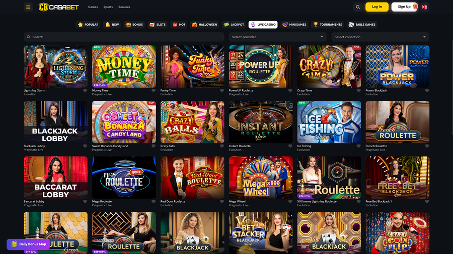 Casino en vivo de Casabet para escritorio