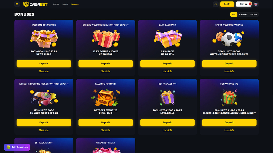 Promociones de Casabet Casino para escritorio