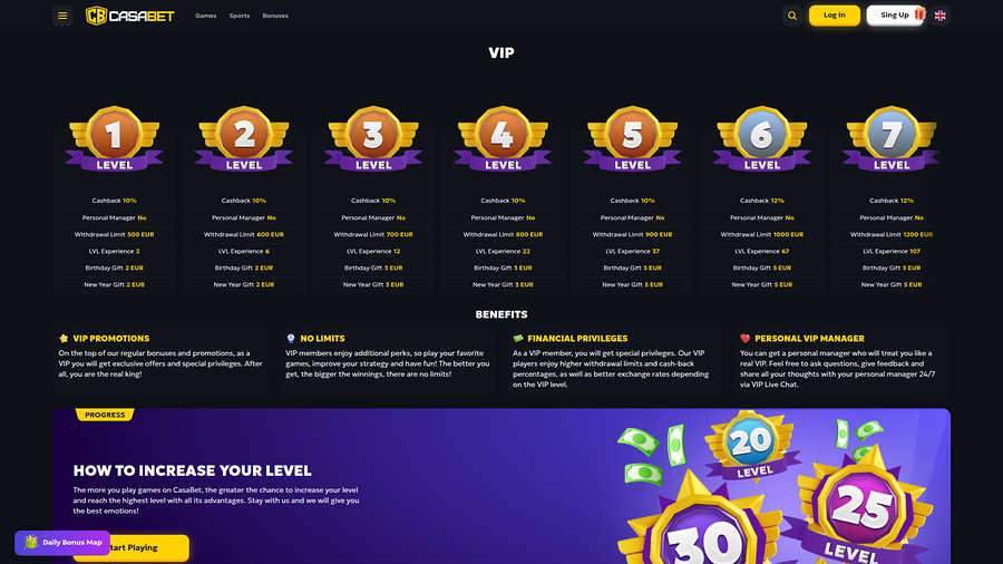 Programa VIP de Casabet Casino para escritorio