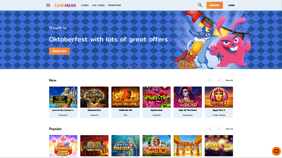 Cashimashi Casino Desktop Homepage