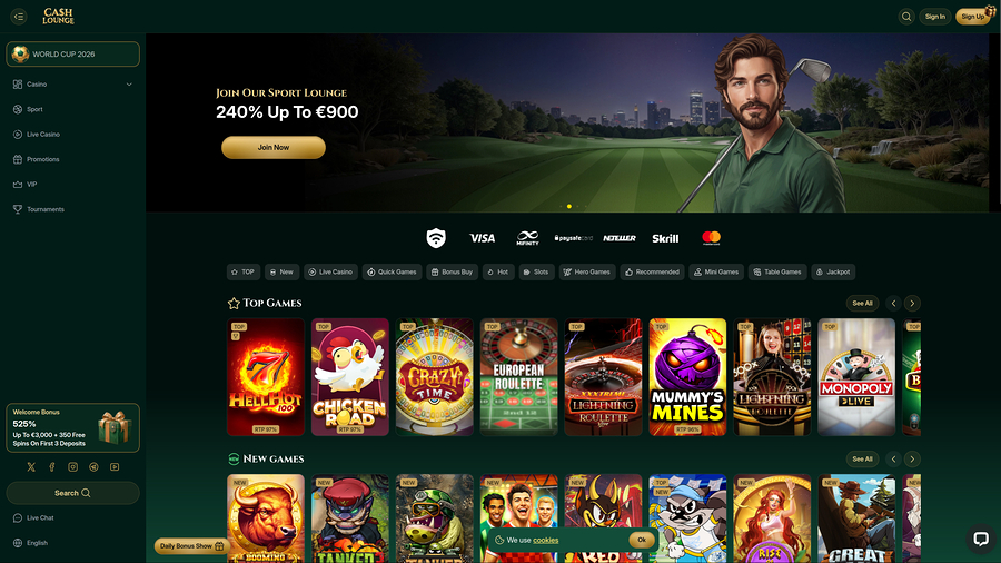 Cash Lounge Casino Desktop Homepage