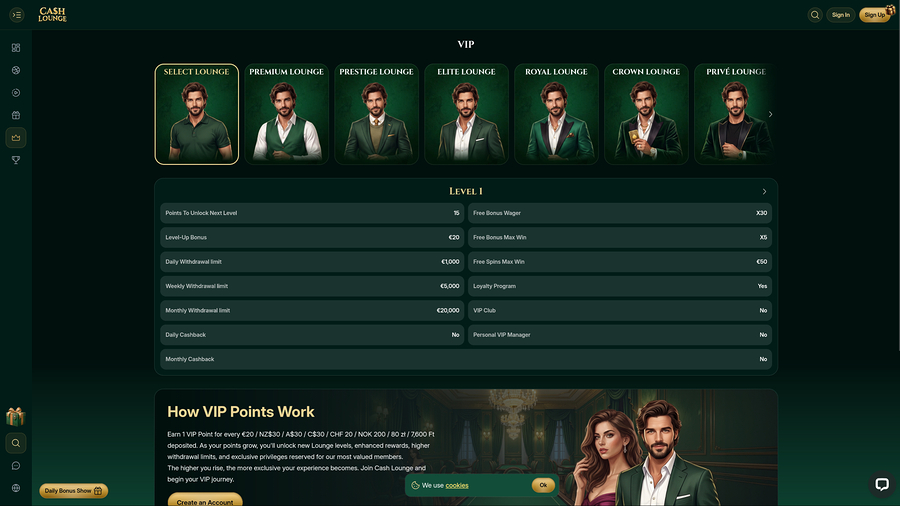 Cash Lounge Casino Desktop VIP