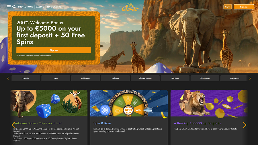 Casimba Casino Homepage Desktop