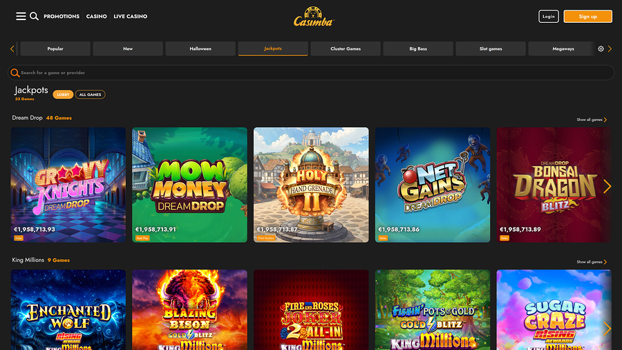 Casimba Casino Jackpot Desktop