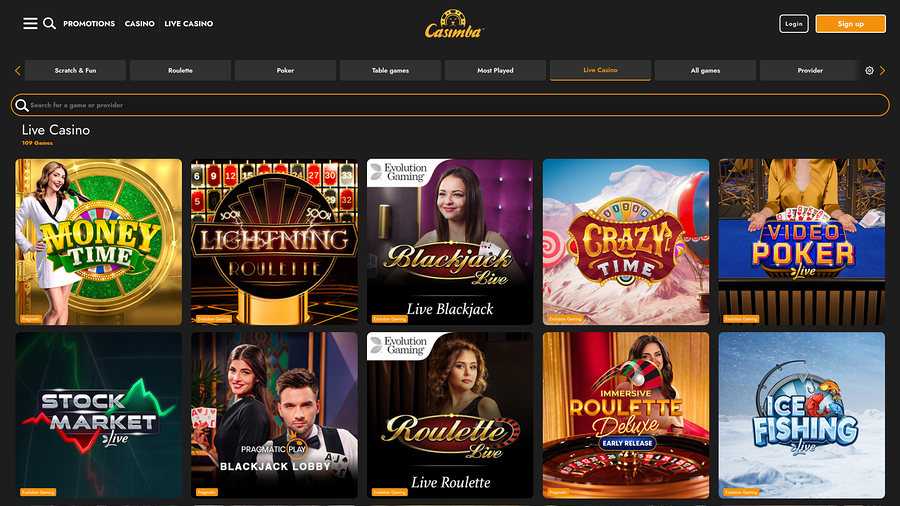 Casimba Casino Live Dealer Desktop